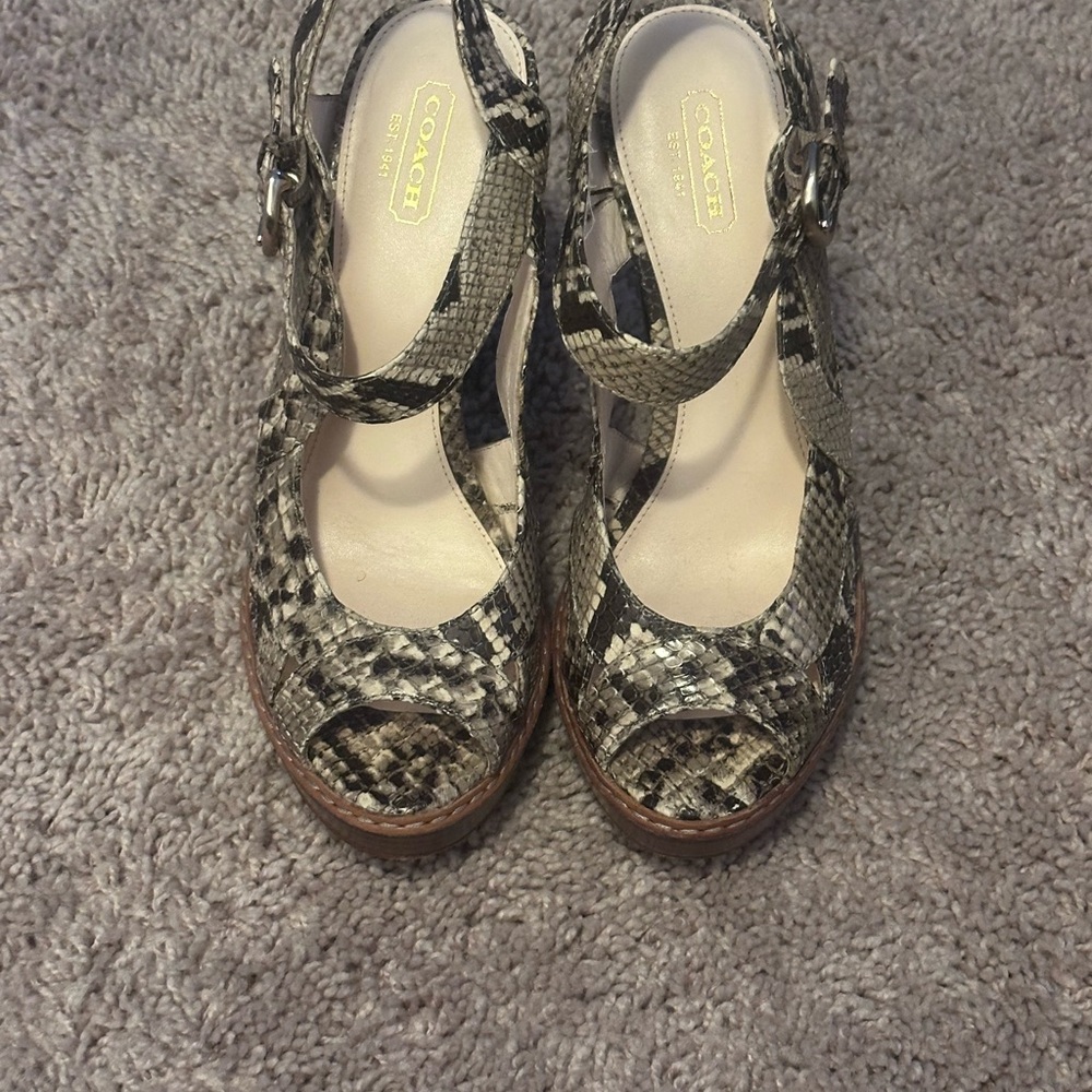 Coach Black and Gray Snakeskin Sandals